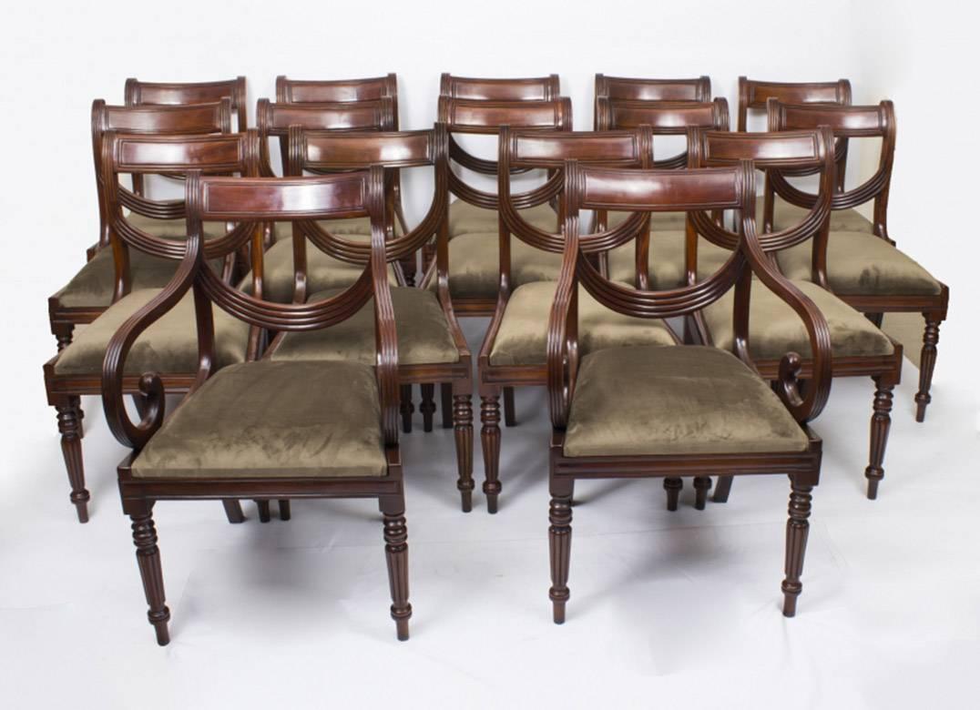 Mid-19th Century Antique Victorian Mahogany Twin Base Dining Table 19th Century and 14 Chairs
