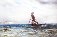 Antique Oil on Canvas Seascape Painting Gustave De Bréanski, 19th Century