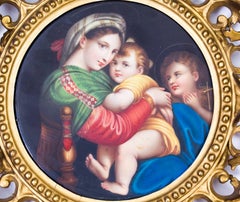 19th Century Porcelain Plaque "Madonna Della Sedia" Florentine Frame