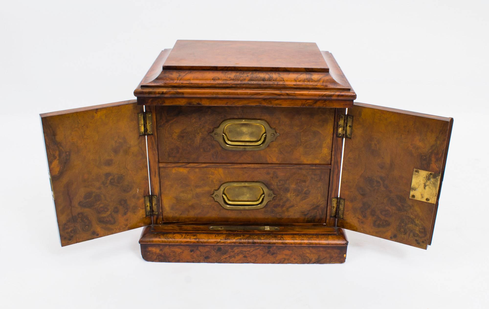 Late 19th Century 19th Century Victorian Burr Walnut Cigar Humidor Box