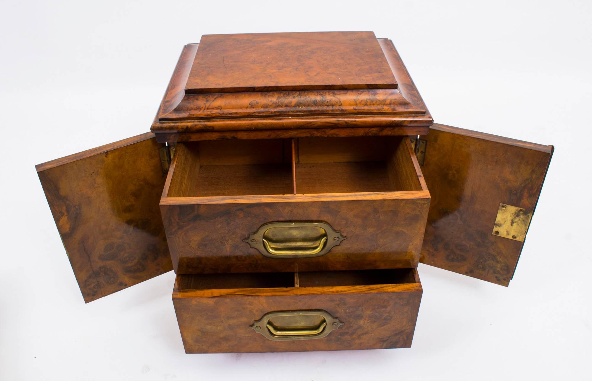 19th Century Victorian Burr Walnut Cigar Humidor Box 1