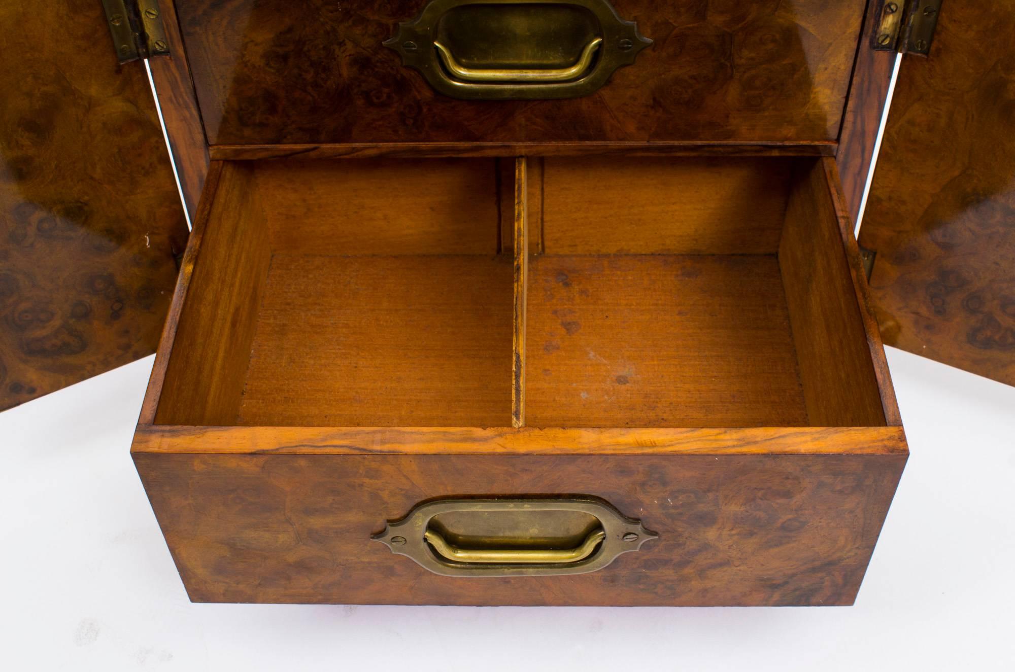 Brass 19th Century Victorian Burr Walnut Cigar Humidor Box