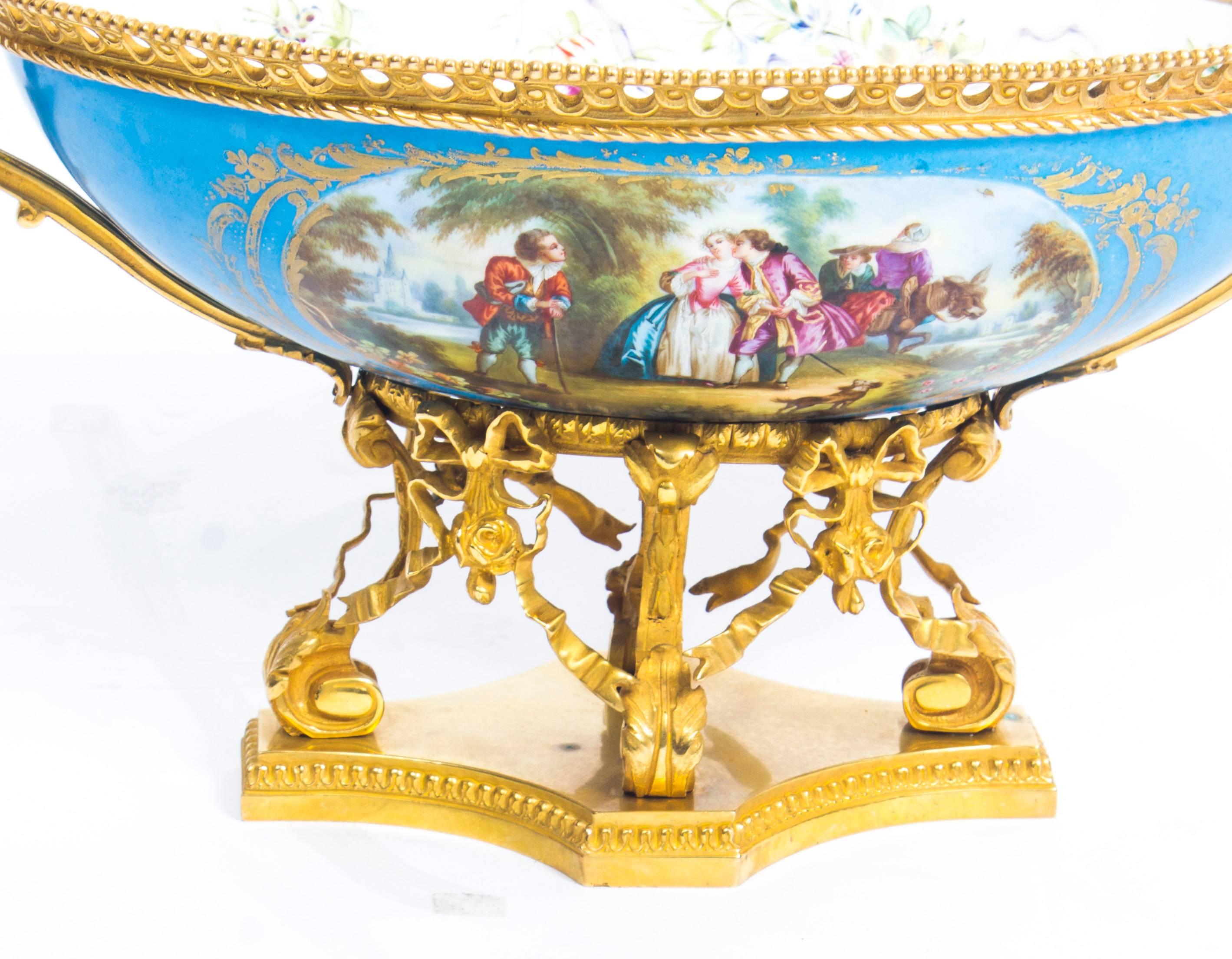 French Ormolu-Mounted Bleu Celeste Sevres Porcelain Centrepiece, 19th Century