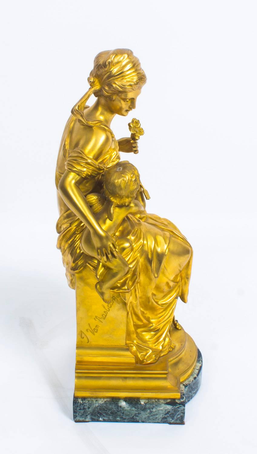 Antique Gilt Bronze of Cupid and Venus by J Van Rasbourg 19th Century 4