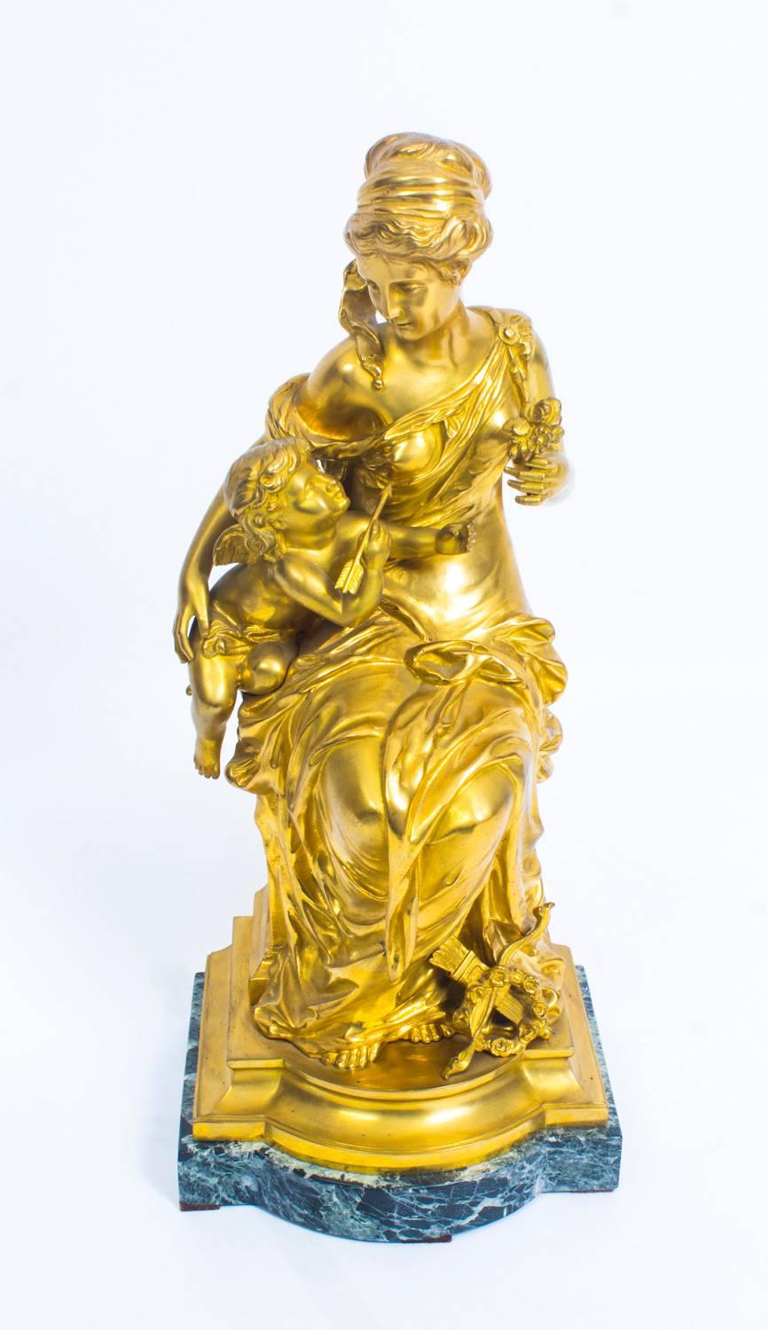 Mid-19th Century Antique Gilt Bronze of Cupid and Venus by J Van Rasbourg 19th Century