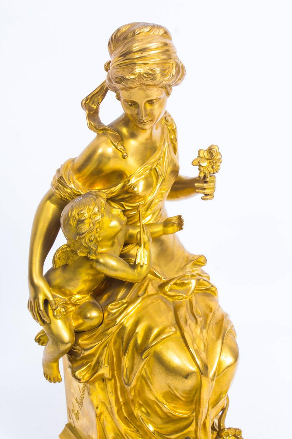 Belgian Antique Gilt Bronze of Cupid and Venus by J Van Rasbourg 19th Century
