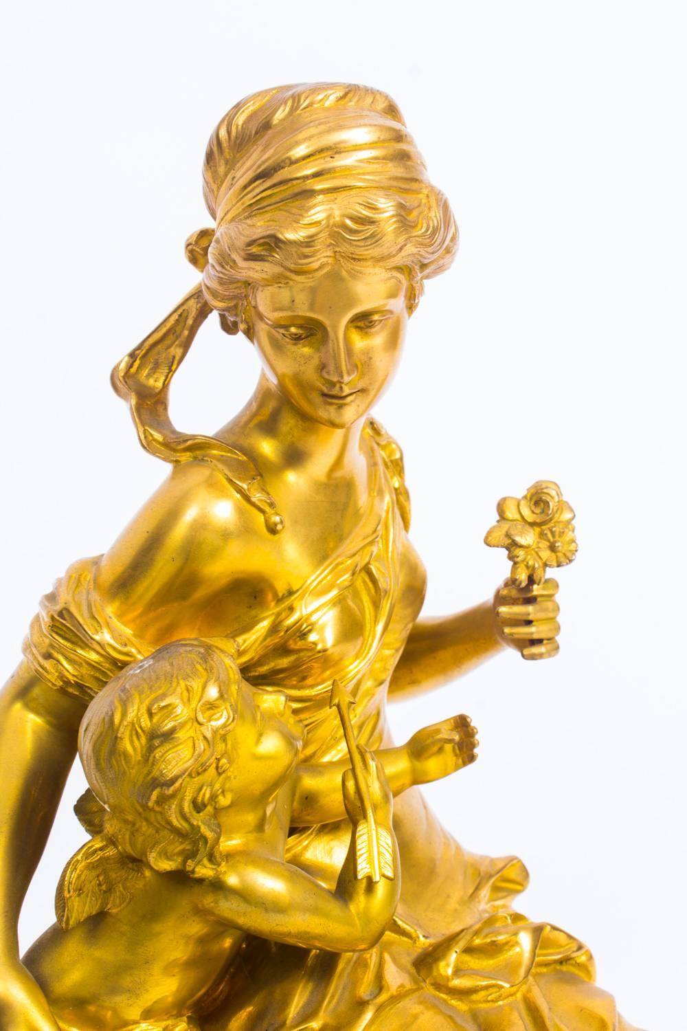 Antique Gilt Bronze of Cupid and Venus by J Van Rasbourg 19th Century In Excellent Condition In London, GB