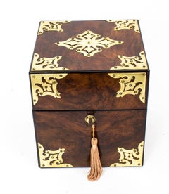 19th Century Victorian Brass-Mounted Burr Walnut Decanter Box