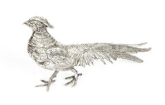 Early 20th Century Pair of Silver Plate Bronze Table Pheasants