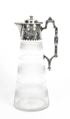 Antique Victorian Silver Plate and Crystal Claret Jug Elkington, 19th Century