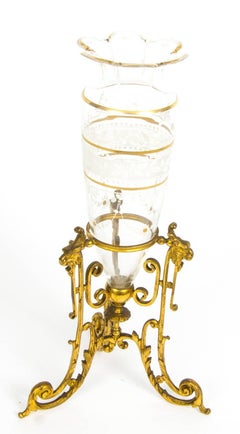 Antique Pair of Cut Glass and Enamel Ormolu Mounted Vases, 19th Century