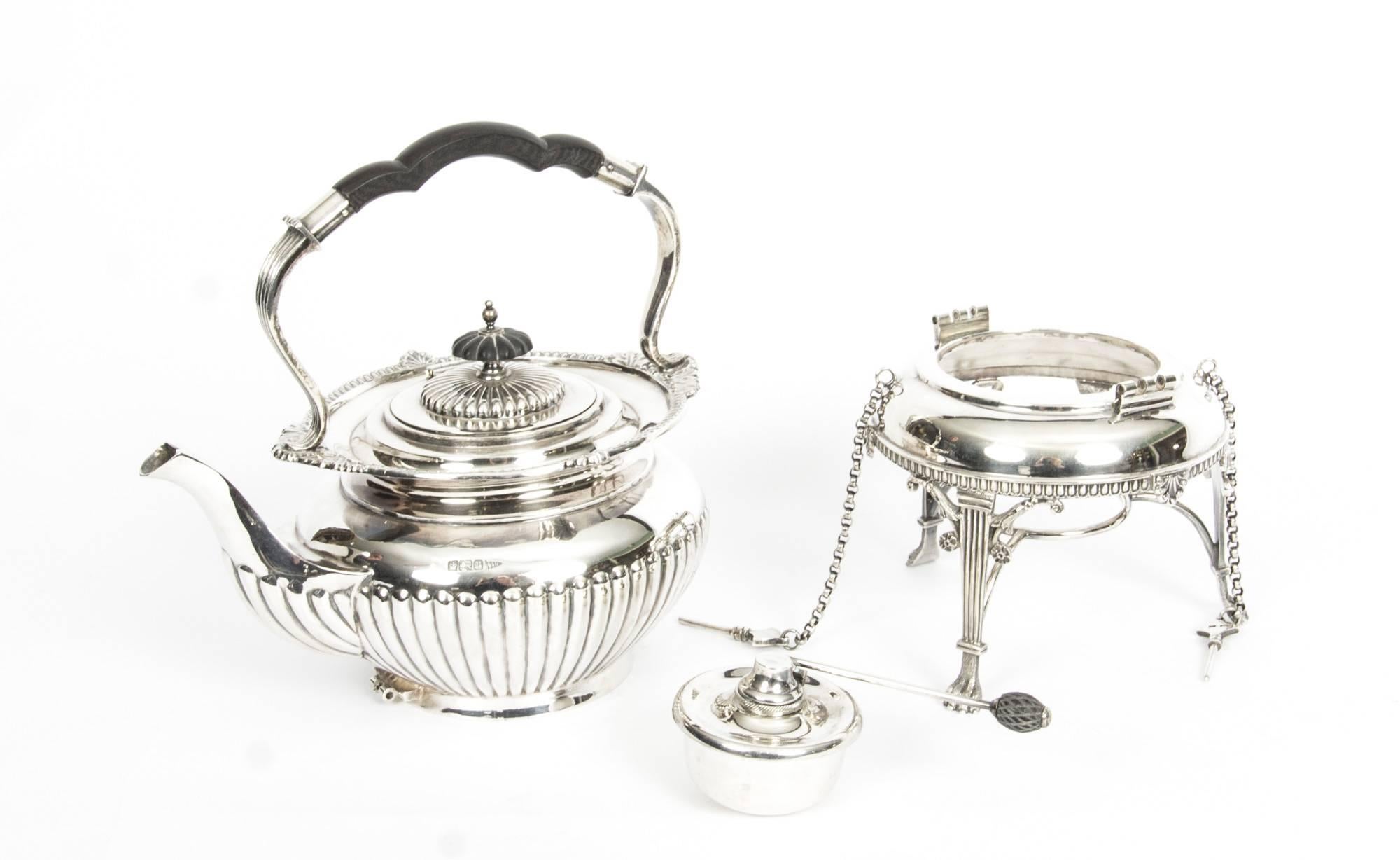 Early 20th Century Antique English Edwardian Cased Silver Five x Teaset Walker and Hall, 1908