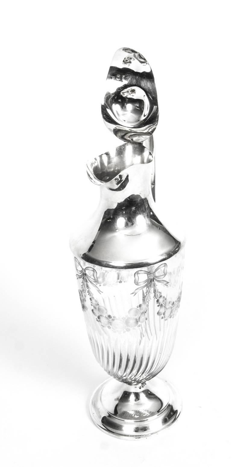 Antique Victorian Silver & Engraved Crystal Claret Jug William Hutton, 1893 2
