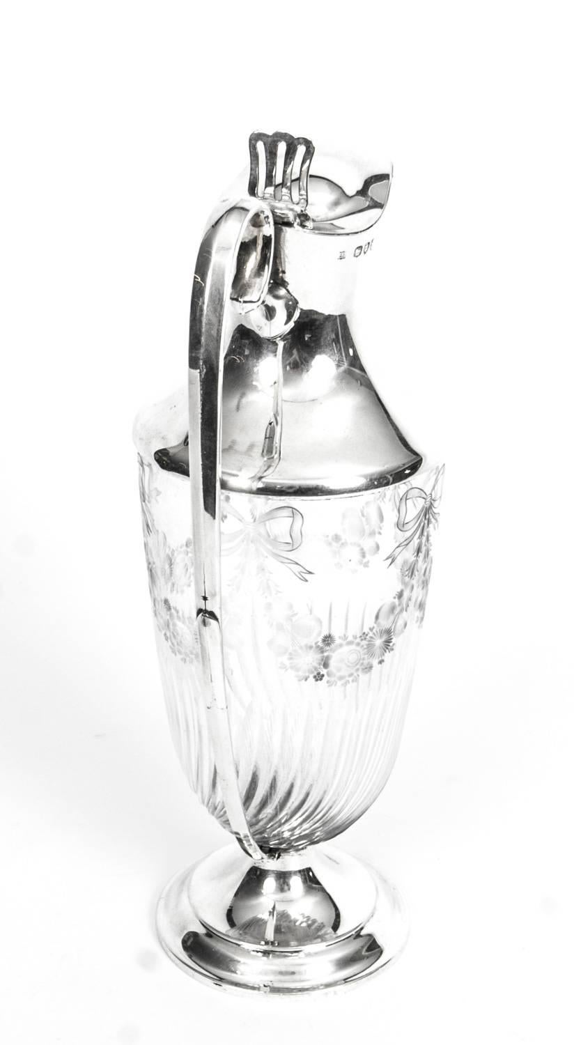Antique Victorian Silver & Engraved Crystal Claret Jug William Hutton, 1893 In Excellent Condition In London, GB