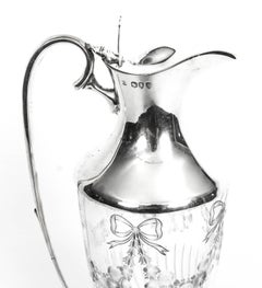 Antique Victorian Silver & Engraved Crystal Claret Jug William Hutton, 1893