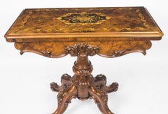 Antique Victorian Burr Walnut and Marquetry Card Table, 19th Century