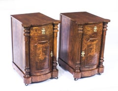 19th Century Victorian Burr Walnut Wardrobe and Pair of Bedside Cabinets