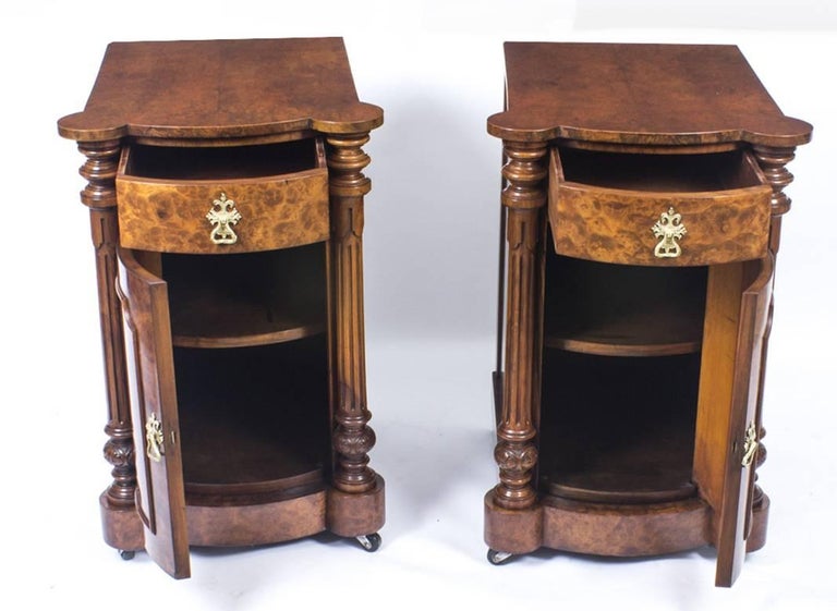 19th Century Victorian Burr Walnut Pair Of Bedside Cabinets At 1stdibs 19th Century Victorian Burr Walnut Pair Of Bedside Cabinets For 4