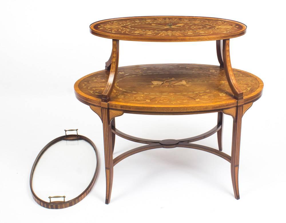 Late 19th Century 19th Century English Mahogany & Satinwood Etagere Tray Table For Sale