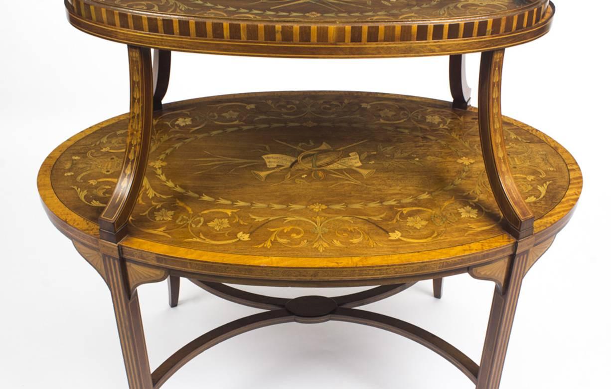 Marquetry 19th Century English Mahogany & Satinwood Etagere Tray Table For Sale
