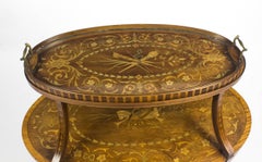 Table à plateau à étagère en acajou et bois satiné anglais du 19e siècle