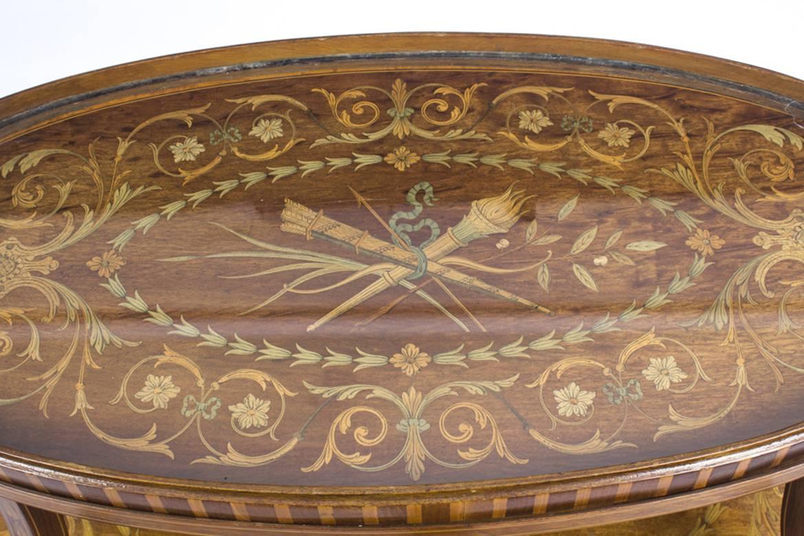 Edwardian 19th Century English Mahogany & Satinwood Etagere Tray Table For Sale
