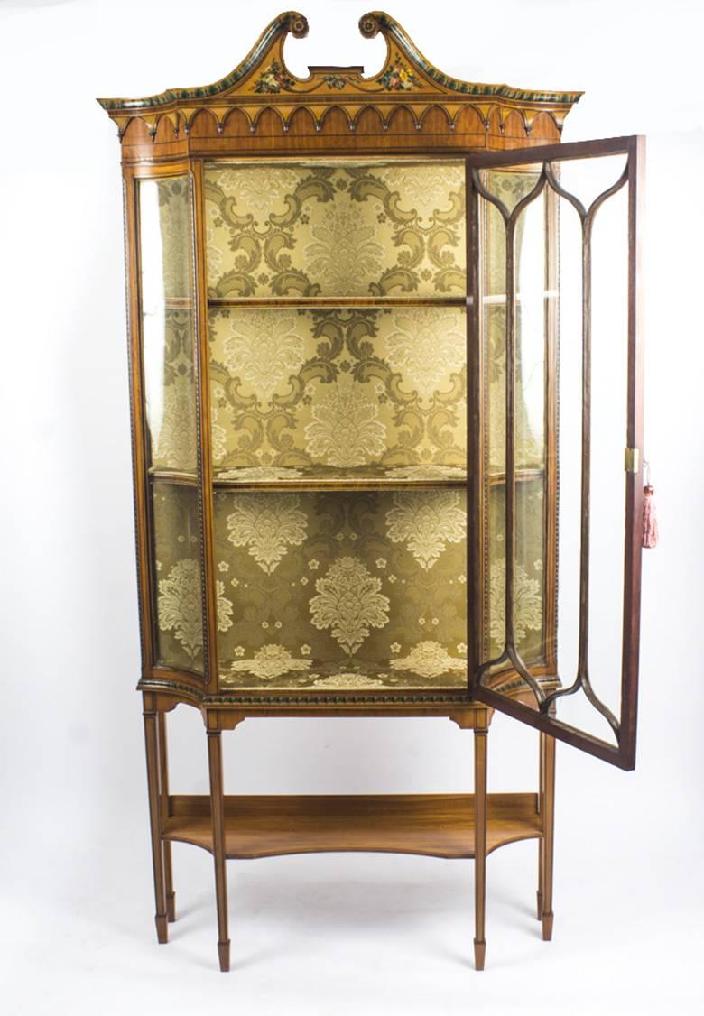 Antique Edwardian Sheraton Revival Painted Satinwood Display Cabinet 19th C 1