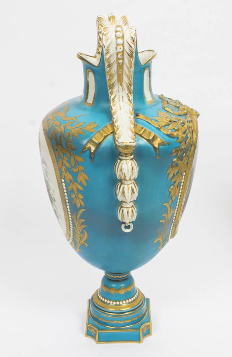 Antique Pair Large French Bleu Celeste Sevres Vases 18th Century at