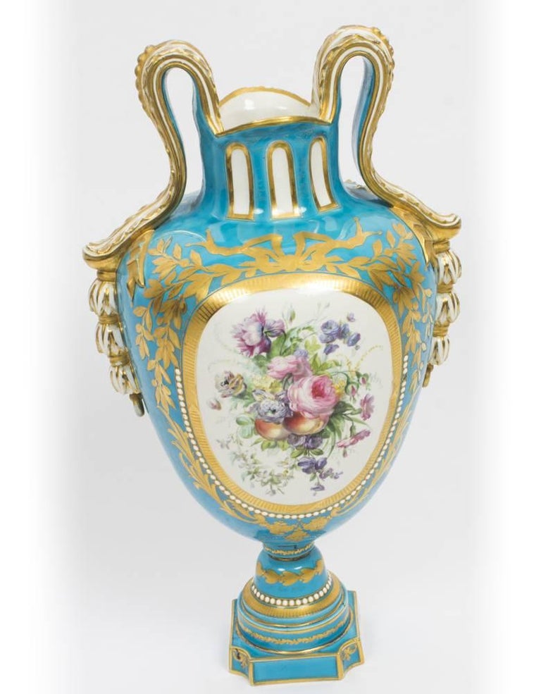 Antique Pair Large French Bleu Celeste Sevres Vases 18th Century at 1stDibs