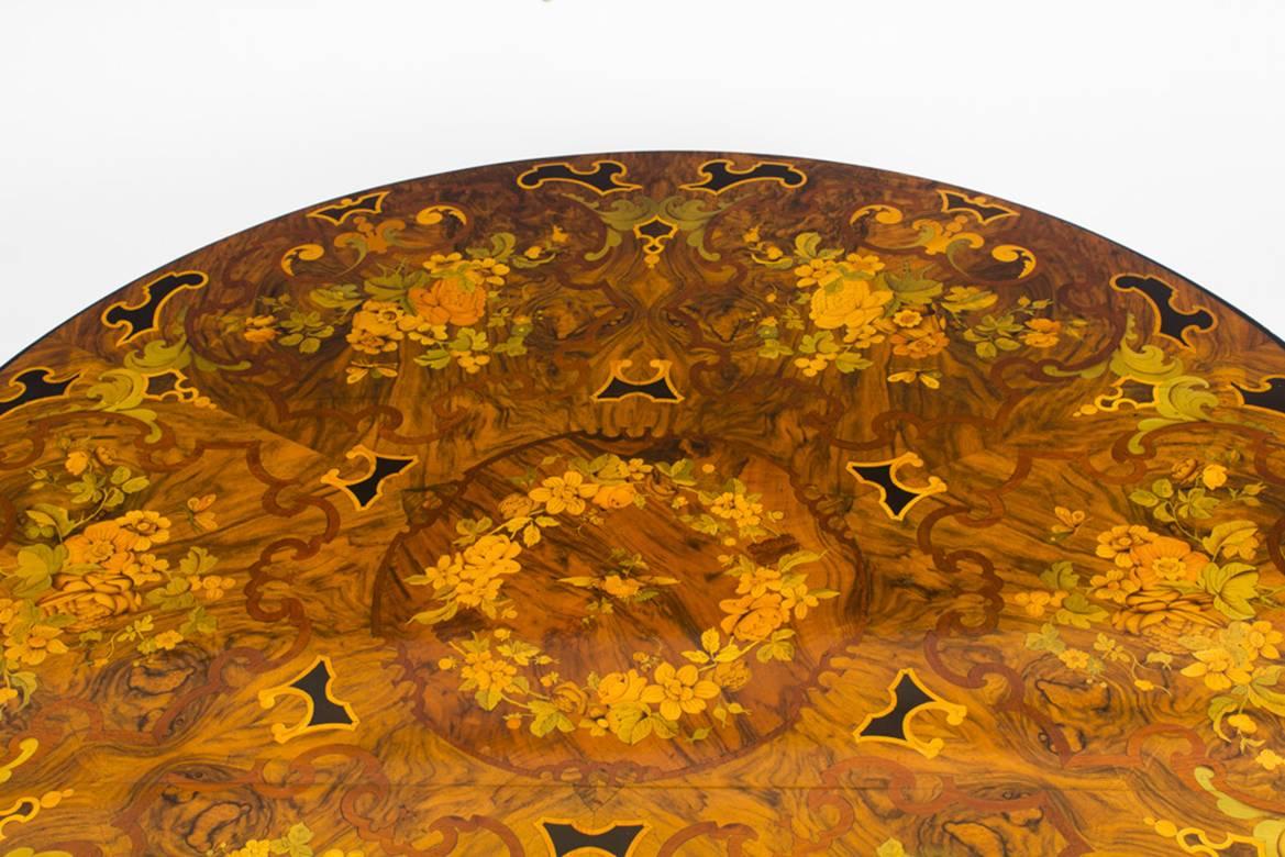 19th Century Victorian Burr Walnut Marquetry Loo Centre Table 3