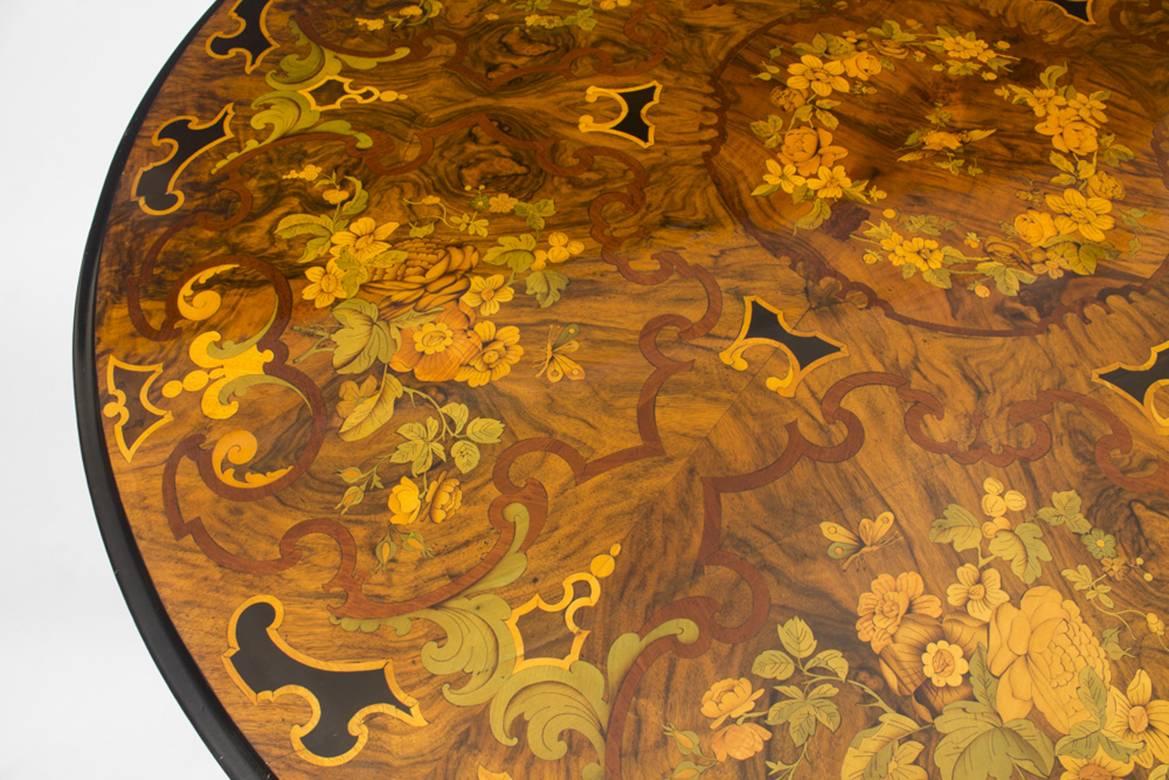 Mid-19th Century 19th Century Victorian Burr Walnut Marquetry Loo Centre Table