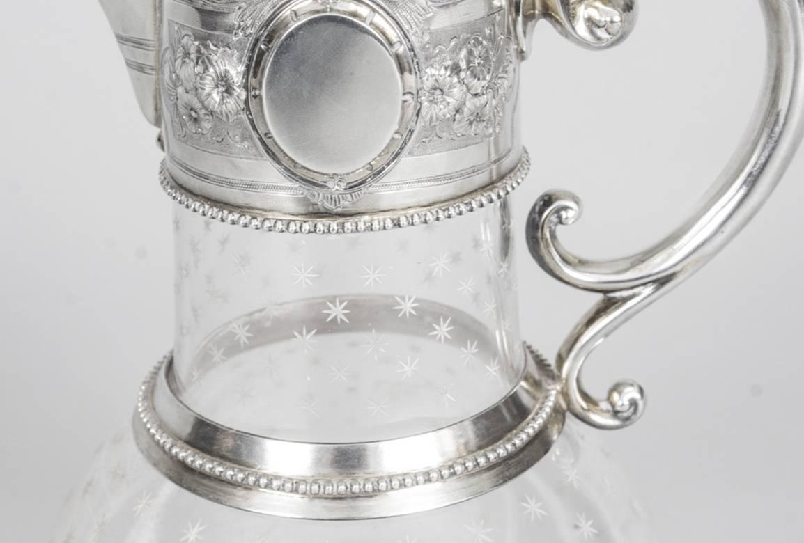 Mid-19th Century Antique Victorian Silver and Crystal Claret Jug Ewer W & G Sissons, 1864
