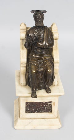 Antique Italian Bronze and Marble Sculpture of St Peter, 19th Century