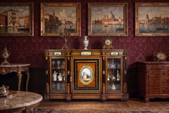 Antique Victorian Burr Walnut Credenza Sèvres Plaques, 19th Century