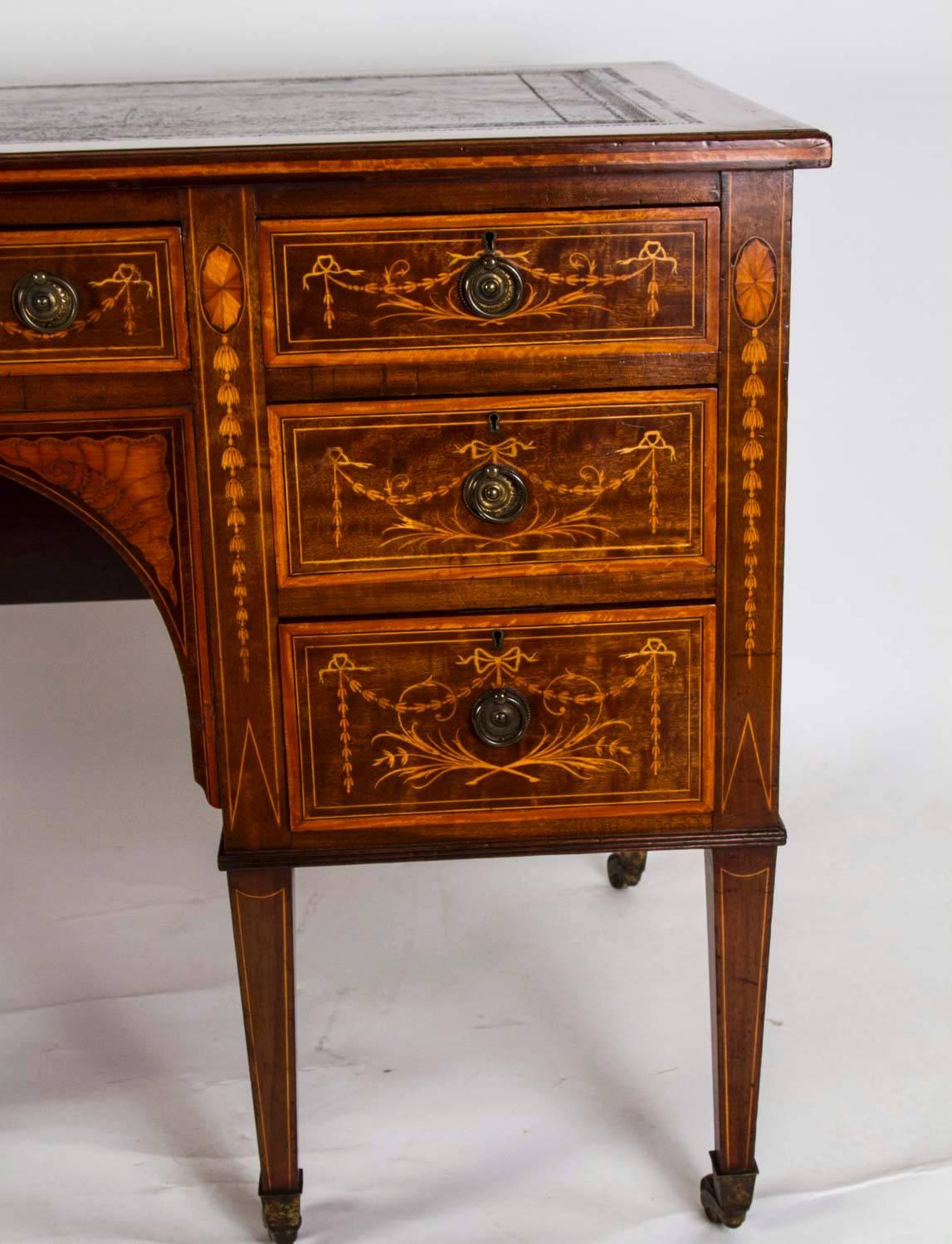 Leather 19th Century Edwardian Inlaid Desk, Bears 