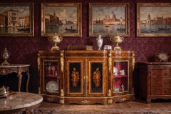 Antique Victorian Burr Walnut and Marquetry Serpentine Credenza 19th Century