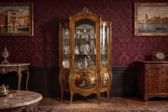 Antique Large Vernis Martin Bombe' Display Cabinet 19th Century