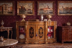 Antique Large Ormolu Mounted Walnut & Marquetry Serpentine Credenza 19th Century