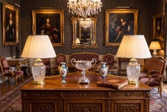 Coppia di grandi lampade da tavolo in vetro tagliato vintage del XX secolo