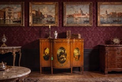 Antique Victorian Floral Painted Satin wood Cabinet Sideboard 19th Century
