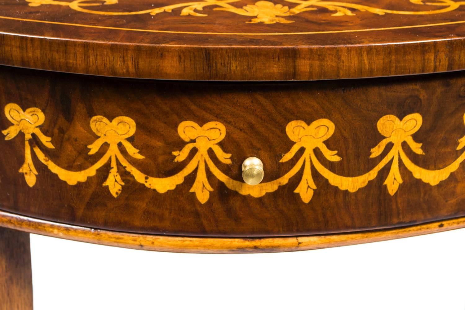 Edwardian Vintage Pair of Burr Walnut Half Moon Marquetry Console Tables, 20th Century