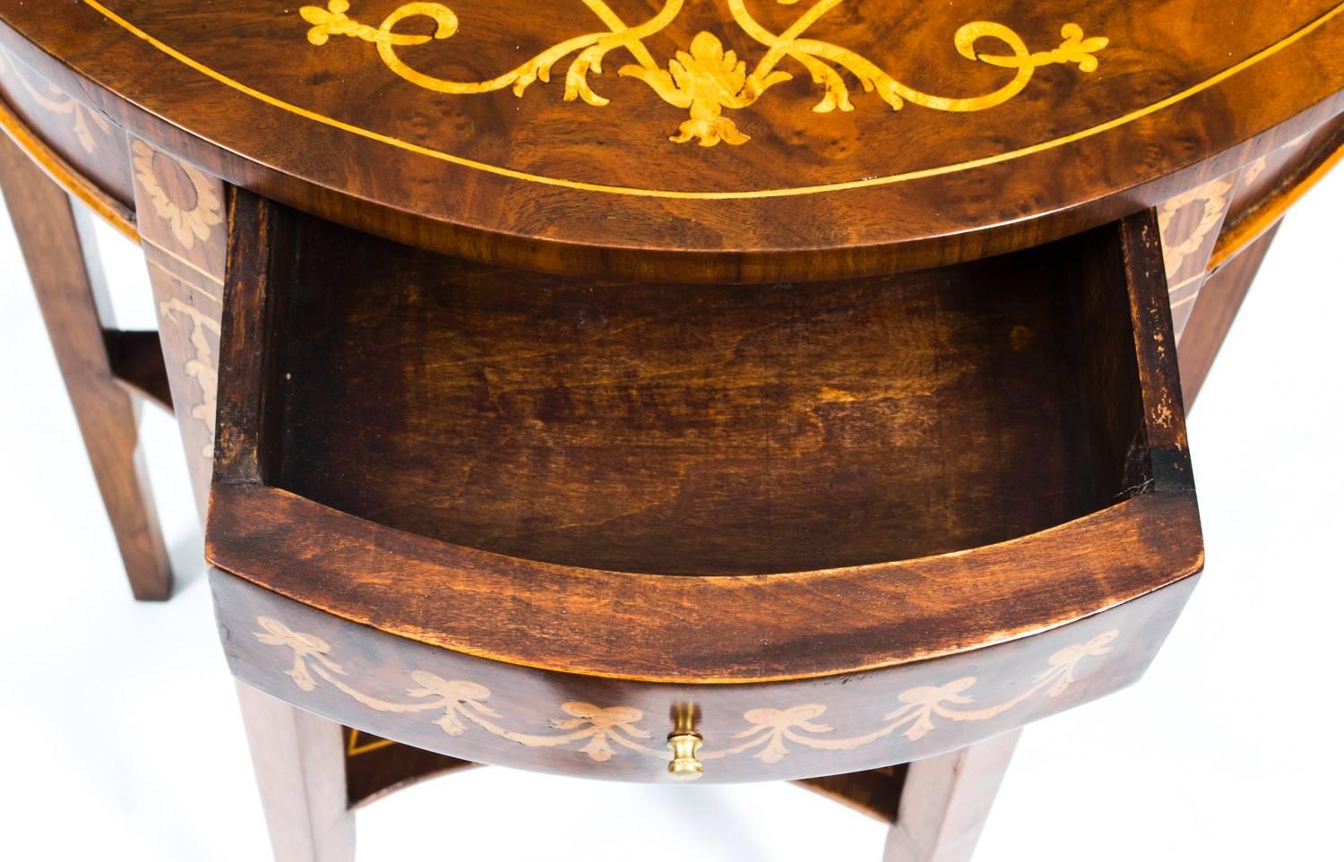 Late 20th Century Vintage Pair of Burr Walnut Half Moon Marquetry Console Tables, 20th Century