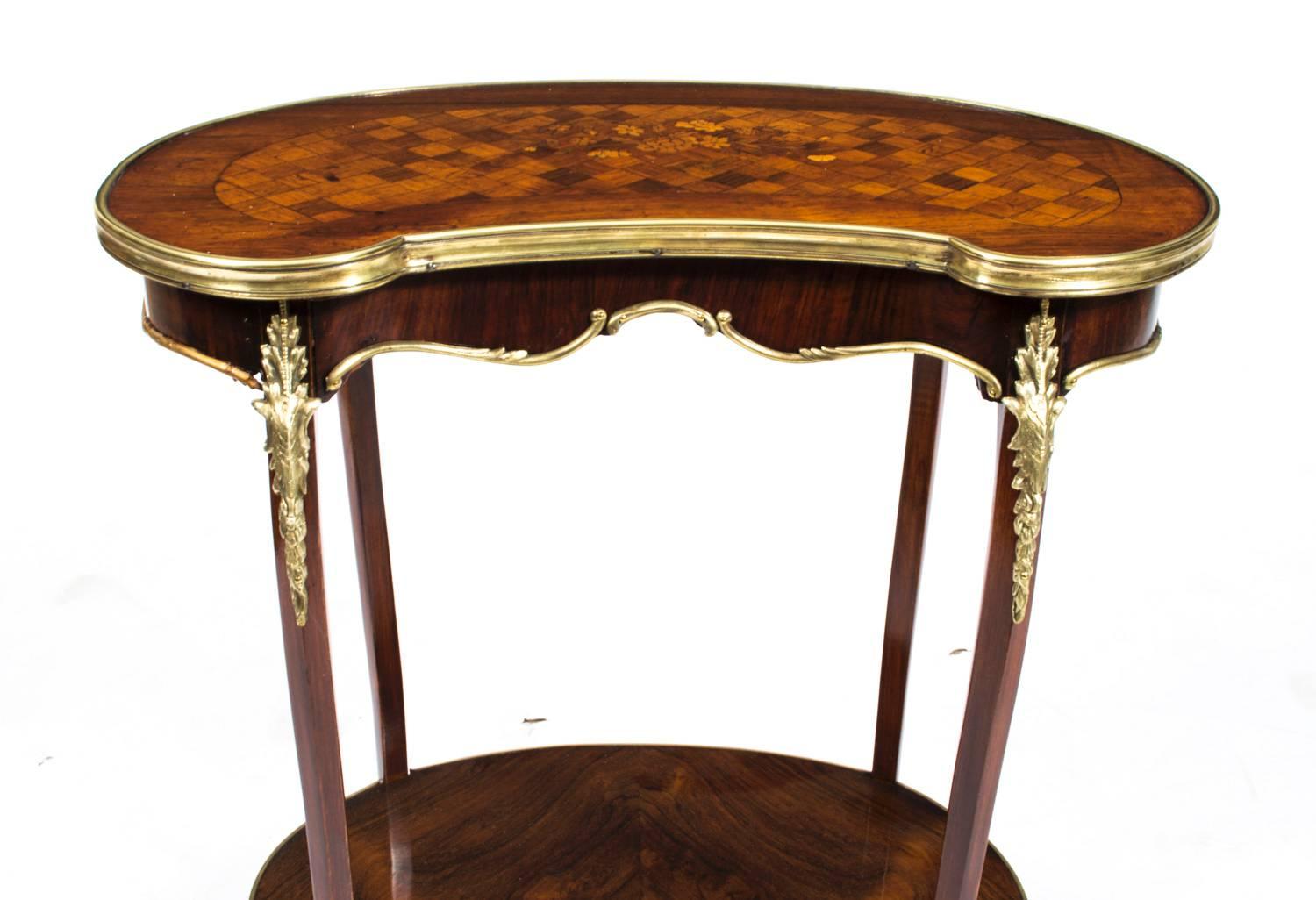 Antique French Rosewood and Parquetry Kidney Table, circa 1900 4