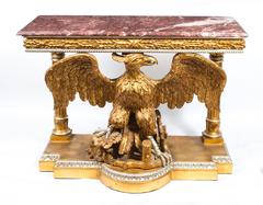 Vintage Pair of Eagle Giltwood Console Tables Marble Tops