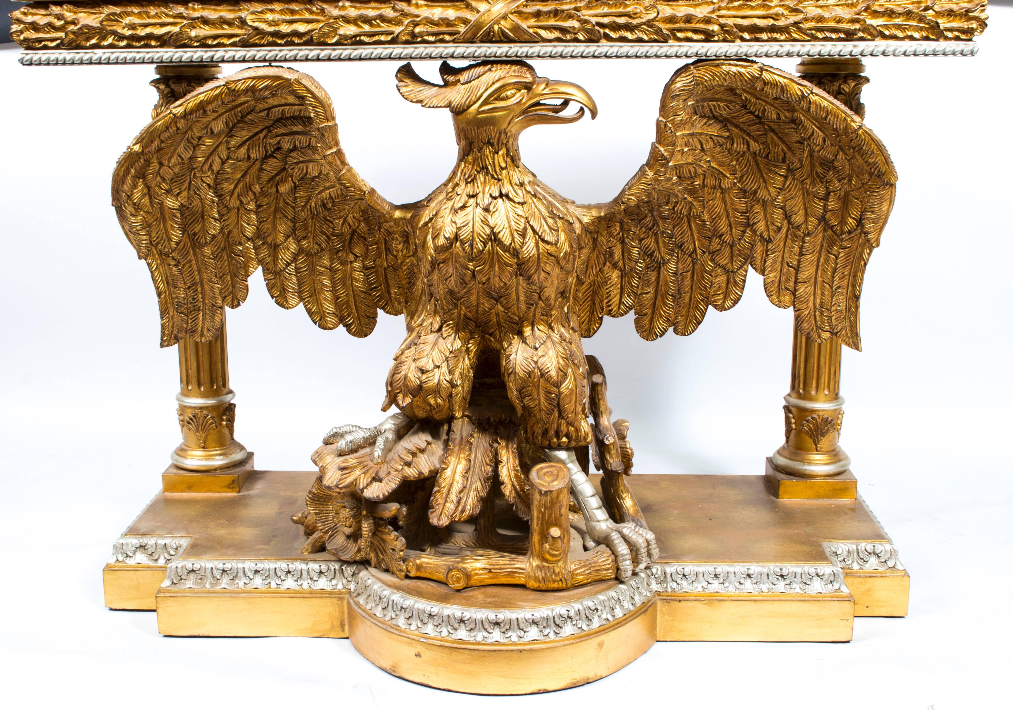 Vintage Pair of Eagle Giltwood Console Tables Marble Tops In Excellent Condition In London, GB