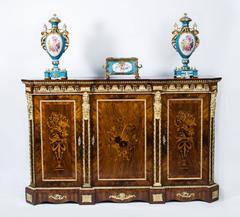 19th Century Victorian Burr Walnut Marquetry Credenza