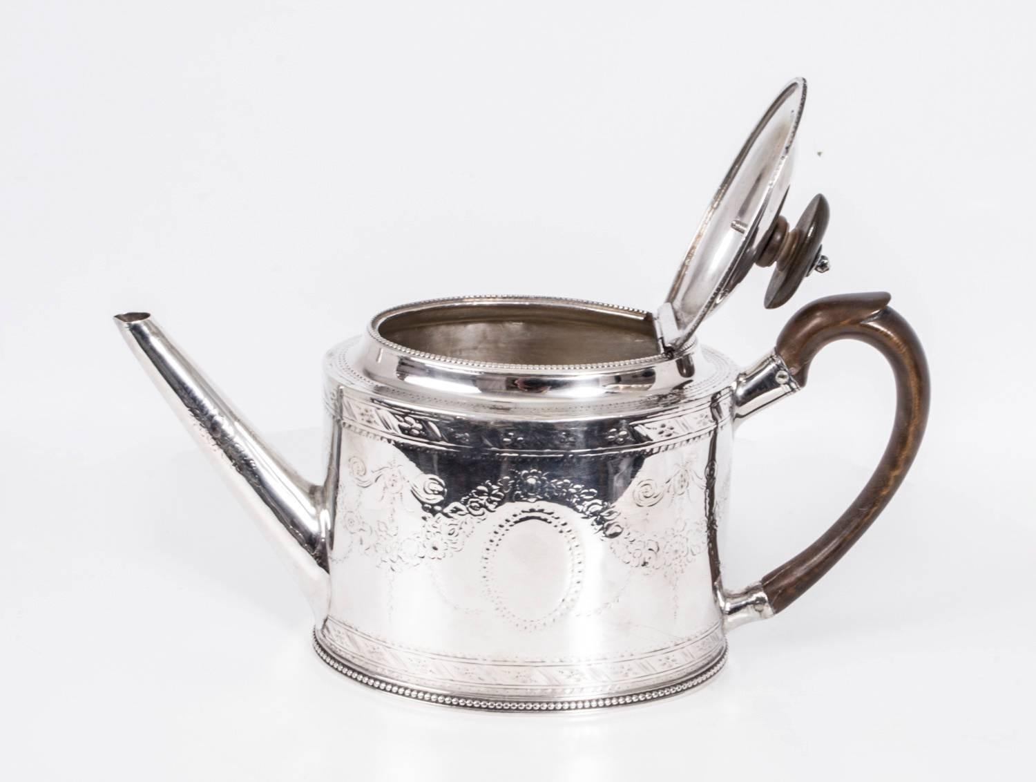 English Antique Hester Bateman Sterling Silver Teapot Pot, 1783