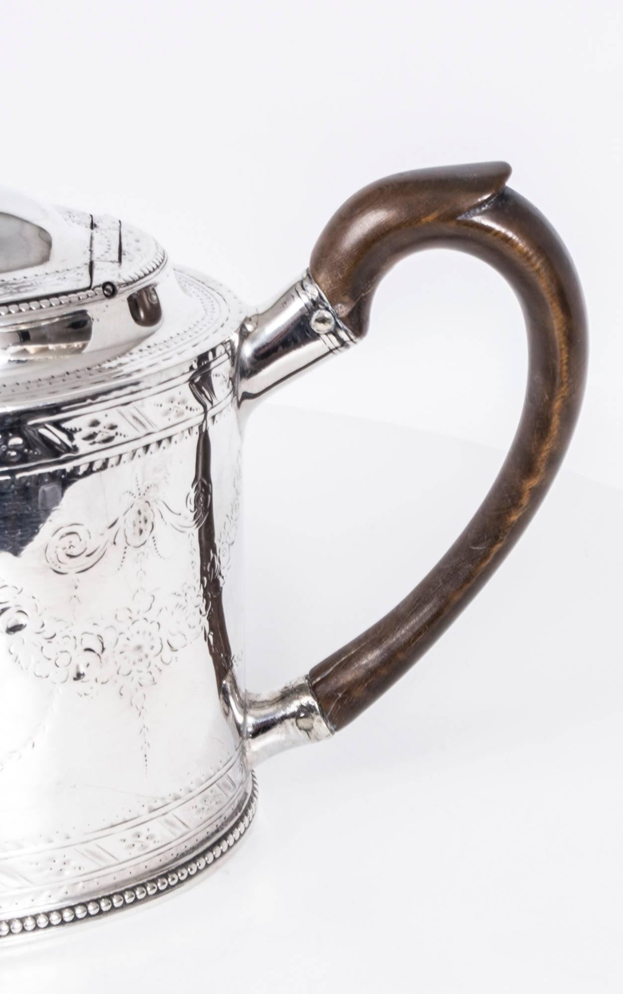 Late 18th Century Antique Hester Bateman Sterling Silver Teapot Pot, 1783