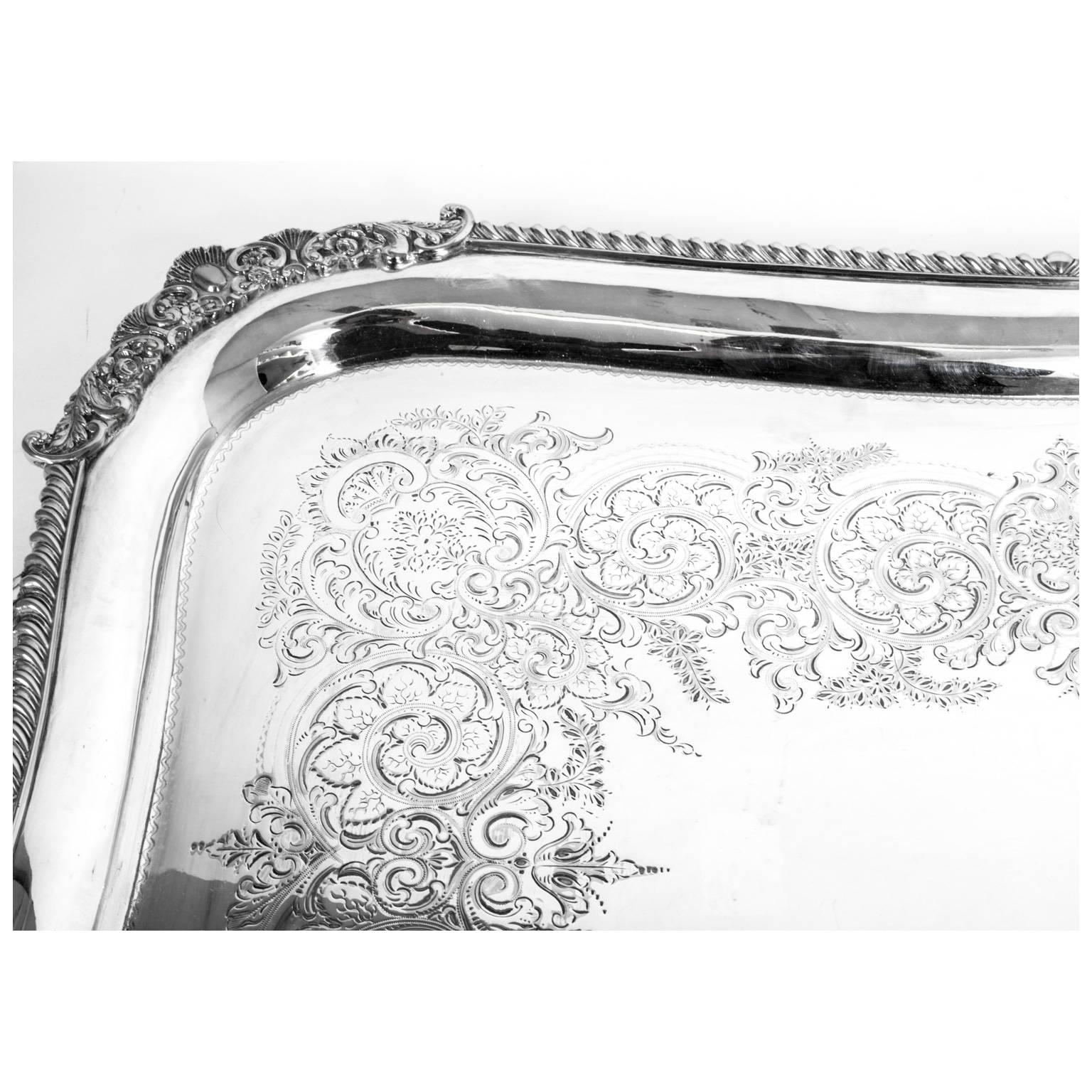 English Antique Large Victorian Silver Plated Tray William Hutton & Sons, circa 1870