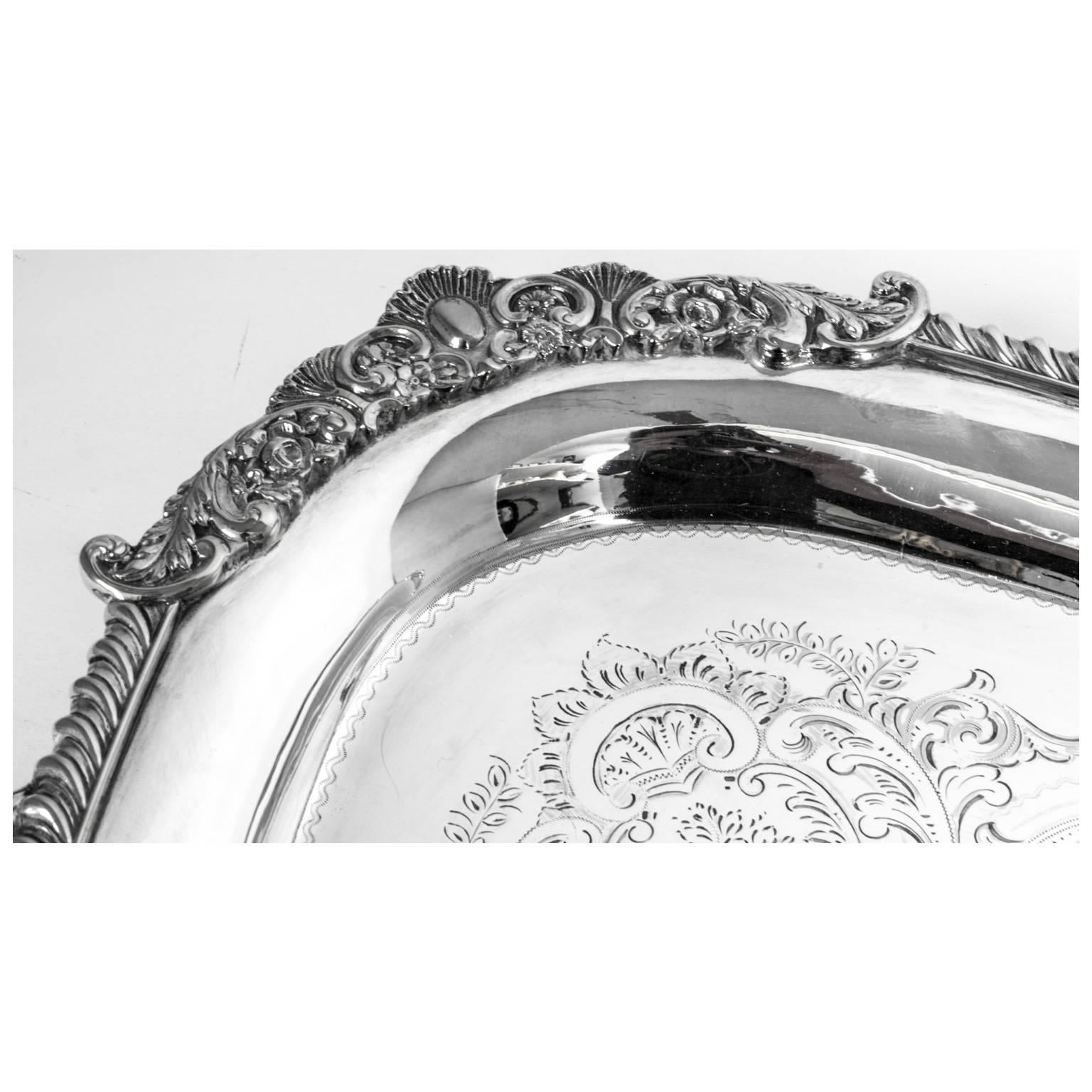 Antique Large Victorian Silver Plated Tray William Hutton & Sons, circa 1870 In Excellent Condition In London, GB